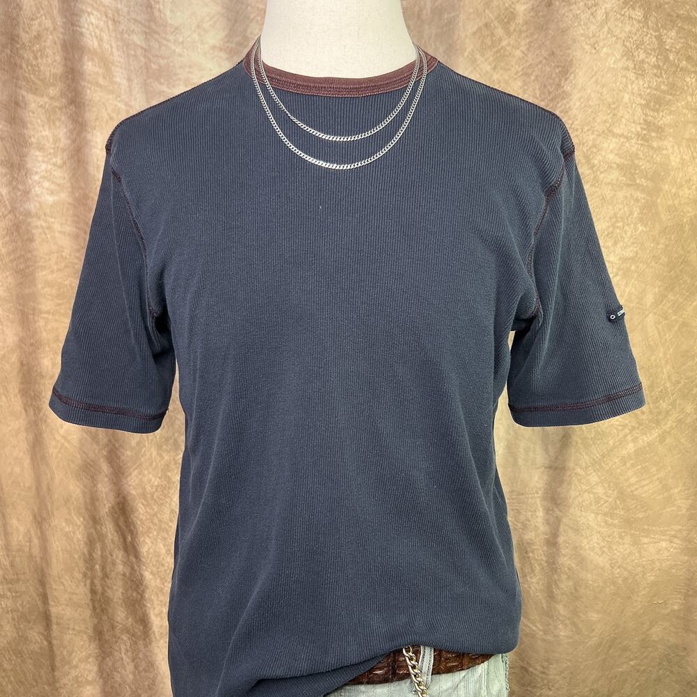 Vintage Y2K Ribber Ringer T-Shirt Gray Brown Short Sleeve Skater Grunge 2000s